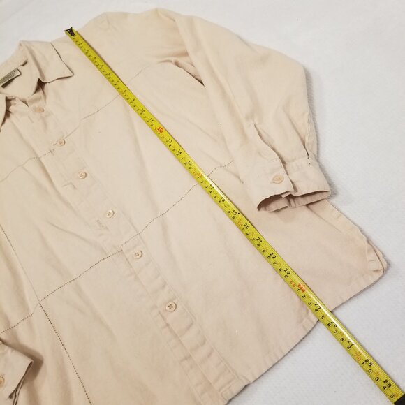 Vintage Cotton/Linen Blend Beige Button up Women Top Long Sleeve Small Haggar - Picture 10 of 11